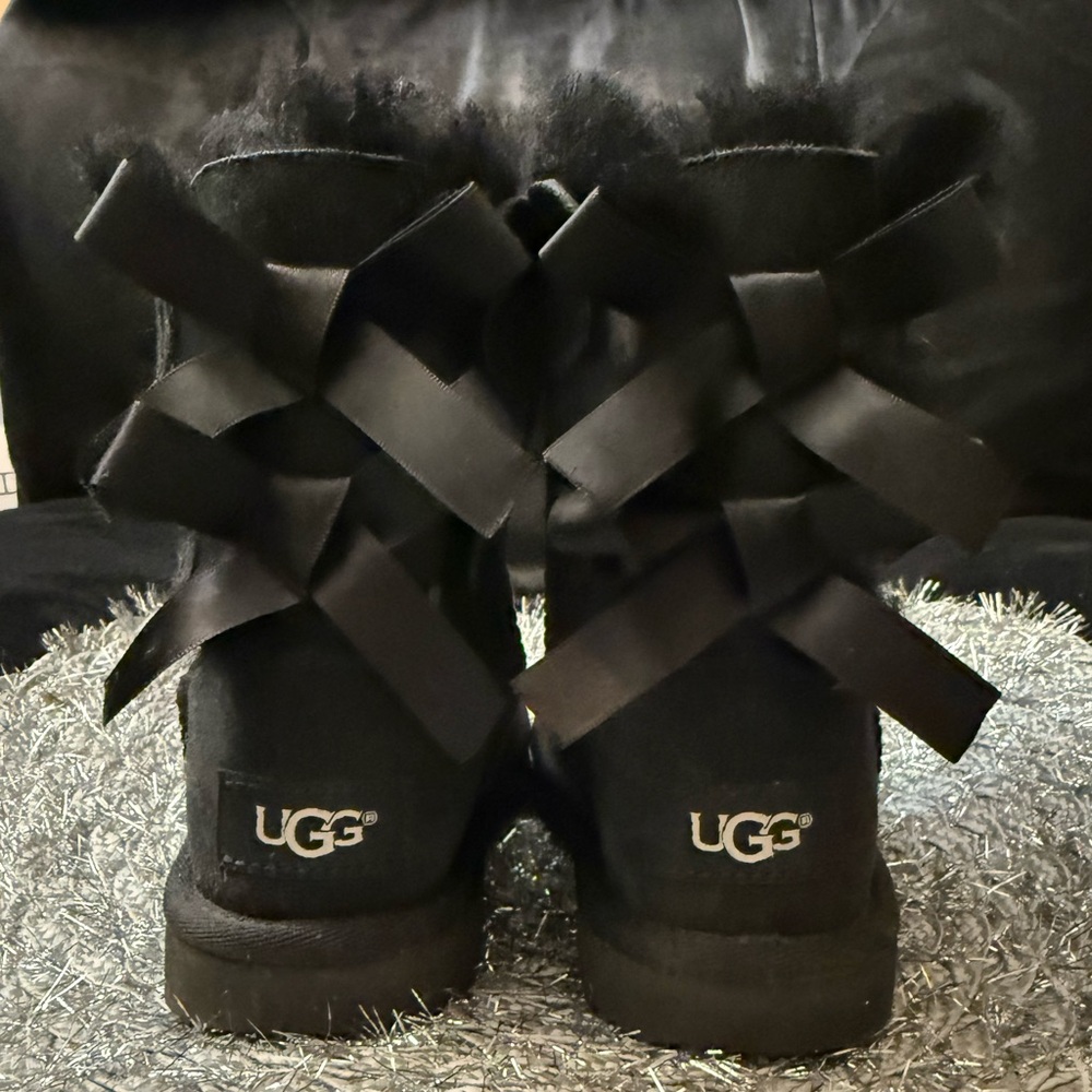 UGG Kids Black Ribbon Boots